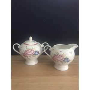 Vivian By Maxcera Sugar & Creamer Set Floral Shabby Chic Cottagecore